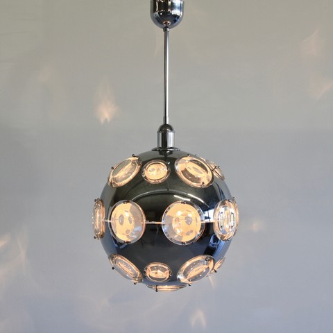 Chrome Plated Pendant Lamp by Oscar TORLASCO, 1960's Chrome Plated Pendant Lamp by Oscar TORLASCO, 1960's