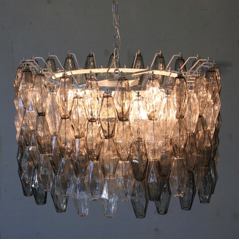 MURANO Glass Chandelier (Clear & Grey) by Carlo SCARPA, Italy MURANO Glass Chandelier (Clear & Grey) by Carlo SCARPA, Italy
