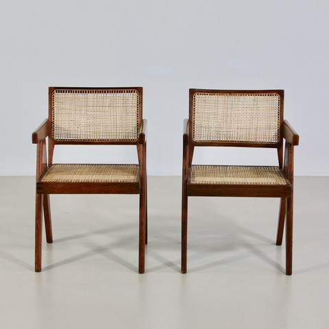 Pair of Pierre Jeanneret Cane Chair for Chandigarh, 1950's. Pair of Pierre Jeanneret Cane Chair for Chandigarh, 1950's.