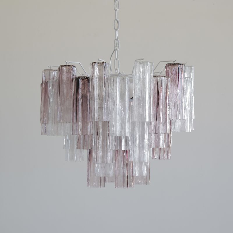 Large Tronchi MURANO Glass Chandelier (lilac and clear glass), Italy