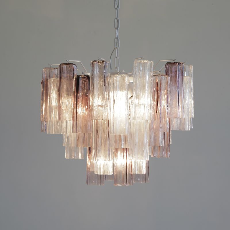 Large Tronchi MURANO Glass Chandelier (lilac and clear glass), Italy