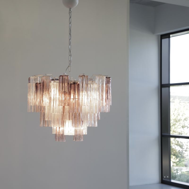 Large Tronchi MURANO Glass Chandelier (lilac and clear glass), Italy