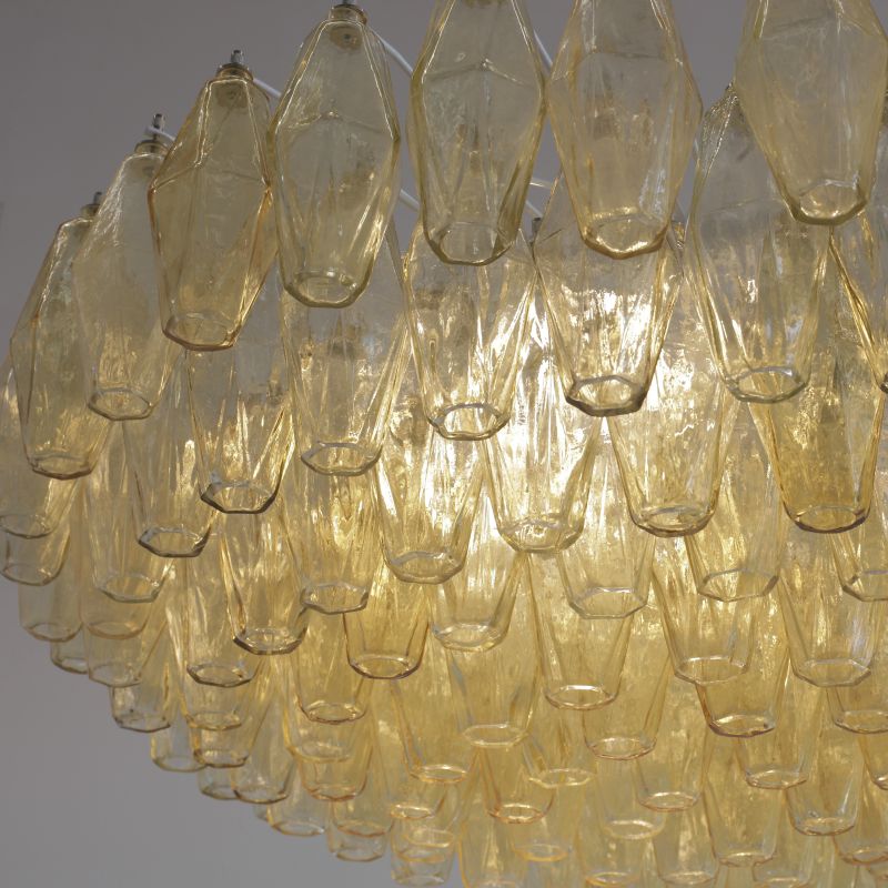 Large round Polyhedron Glass Chandelier by Carlo SCARPA
