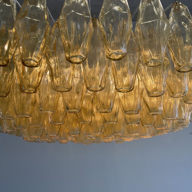 Large round Polyhedron Glass Chandelier by Carlo SCARPA