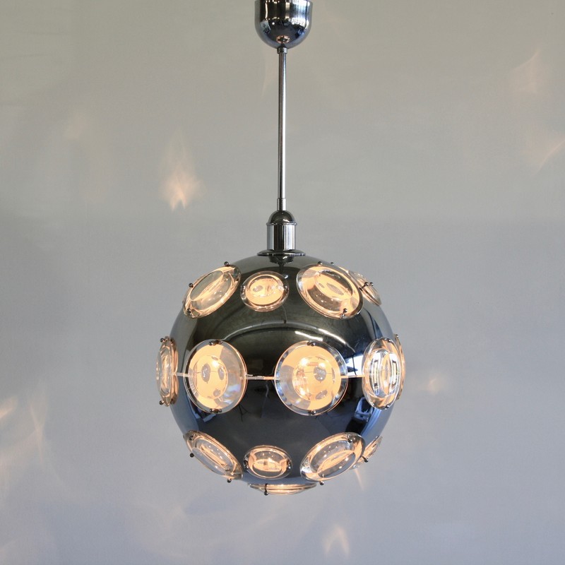 Chrome Plated Pendant Lamp by Oscar TORLASCO, 1960