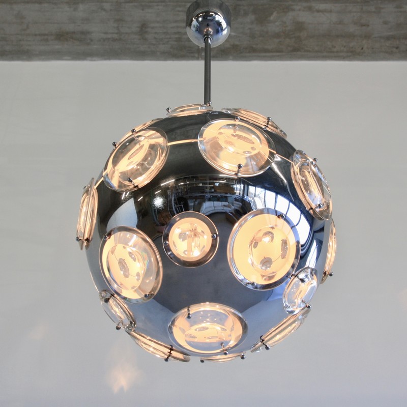 Chrome Plated Pendant Lamp by Oscar TORLASCO, 1960