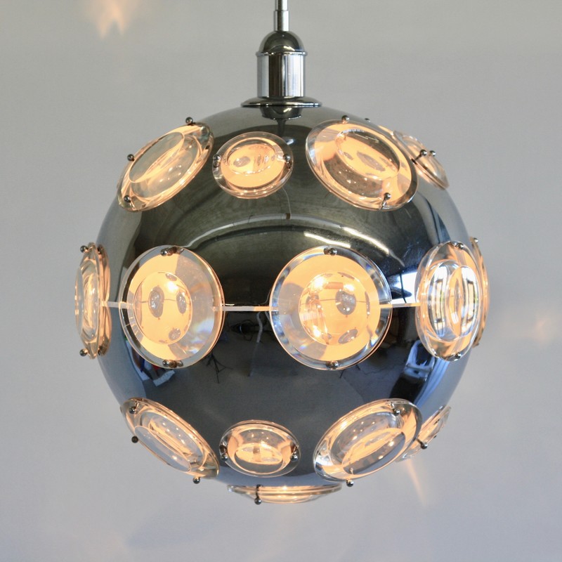 Chrome Plated Pendant Lamp by Oscar TORLASCO, 1960