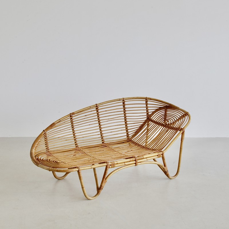 French Rattan and Bomboo bench, 1970s