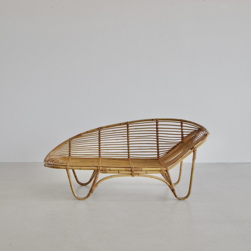 French Rattan and Bomboo bench, 1970s