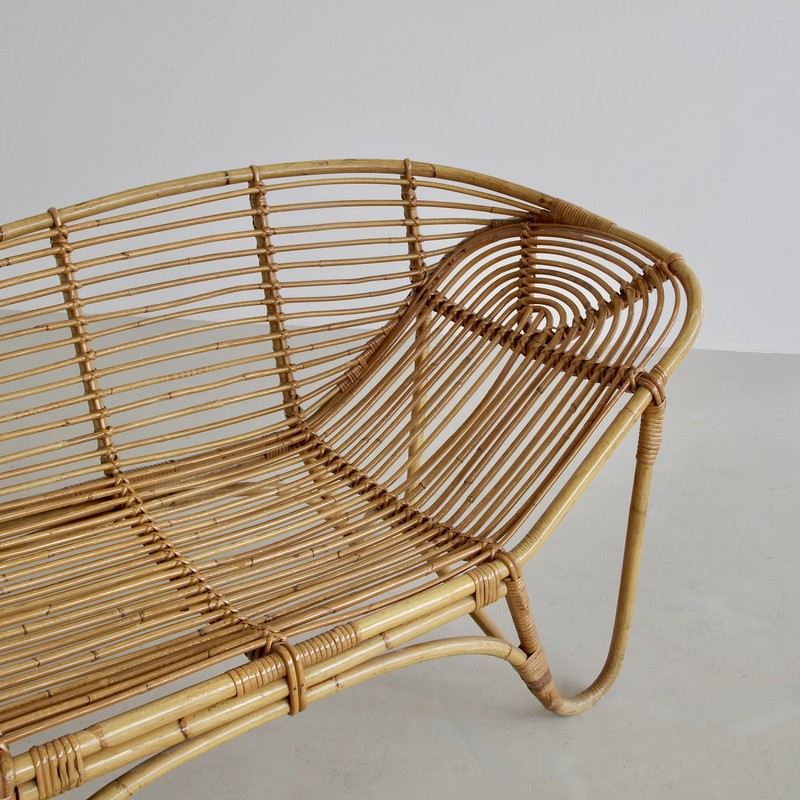 French Rattan and Bomboo bench, 1970s