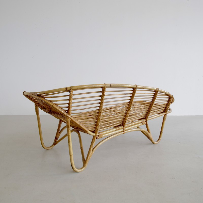 French Rattan and Bomboo bench, 1970s