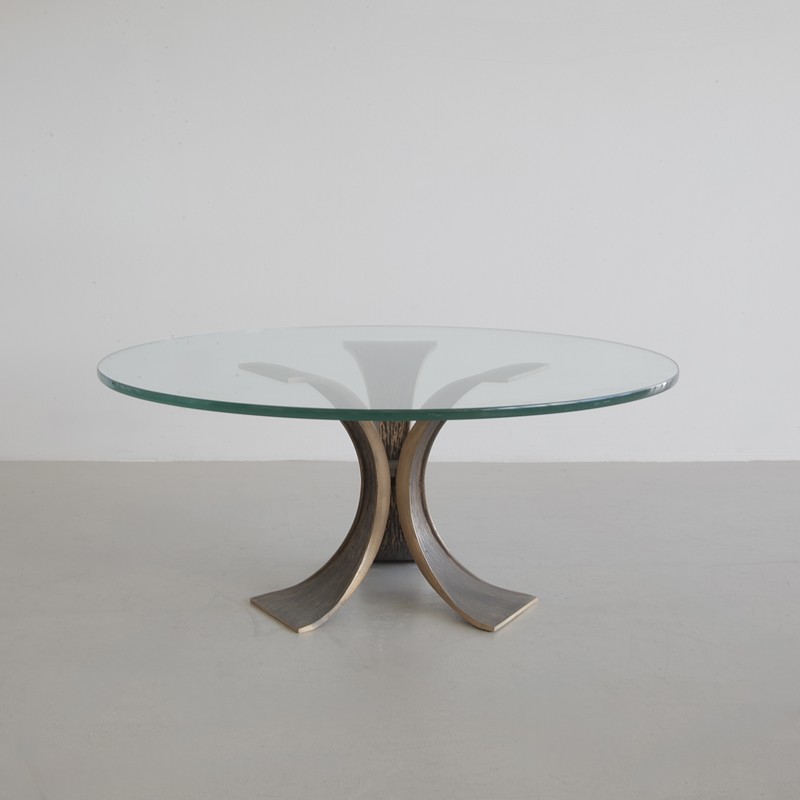 FRIGERIO Style Brutalist Coffee Table with Glass Top, 1970s