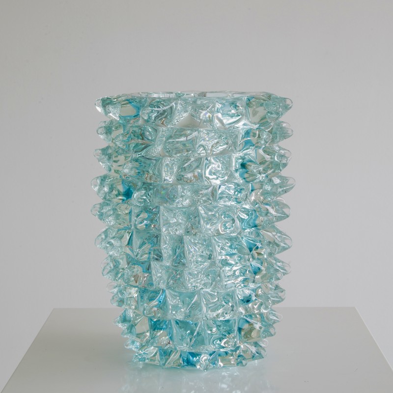 Handblown MURANO Glass Vase, Italy (light green spikes)