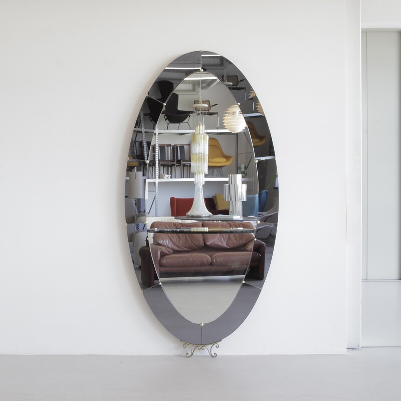 Large Floor Mirror with glass Console by CRISTAL ART, Torino, c1956