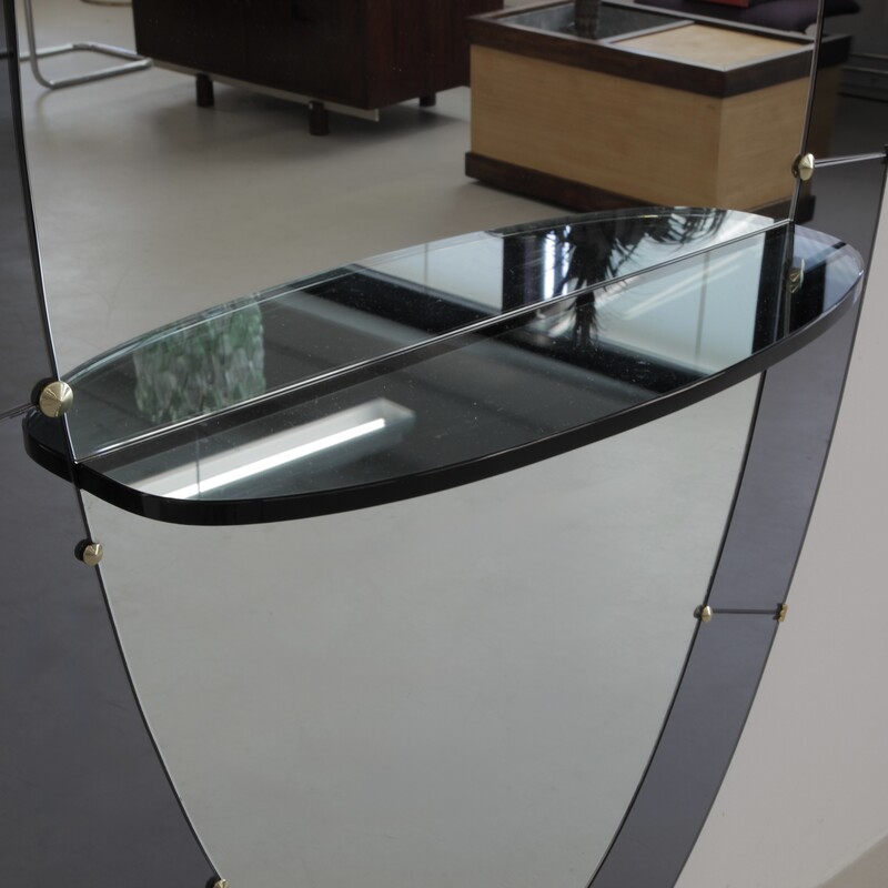 Large Floor Mirror with glass Console by CRISTAL ART, Torino, c1956