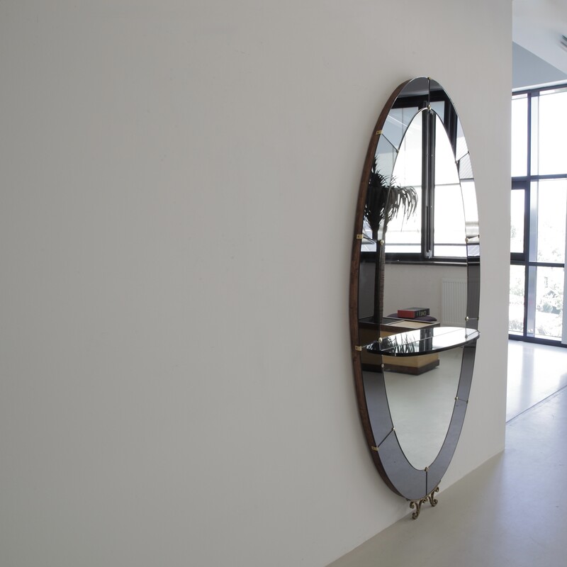 Large Floor Mirror with glass Console by CRISTAL ART, Torino, c1956