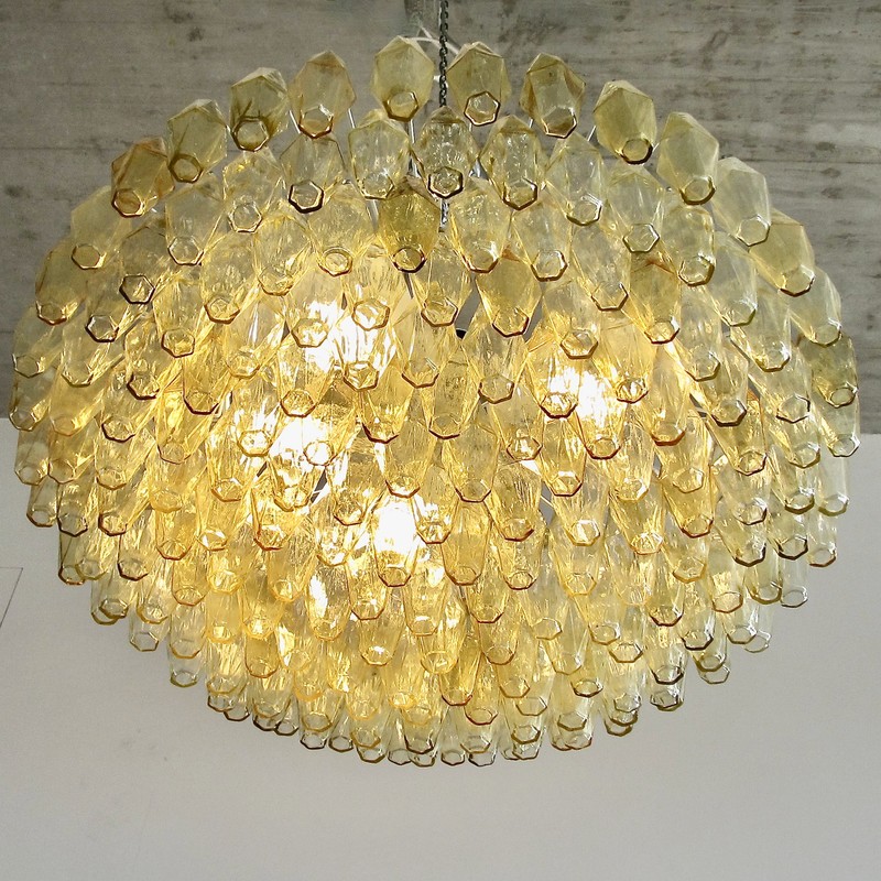 Large Polyhedron Amber Glass Chandelier by Carlo SCARPA