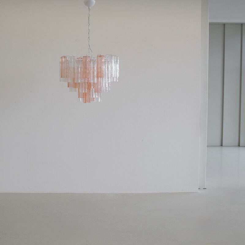 Large Tronchi MURANO Glass Chandelier (rose and clear glass), Italy