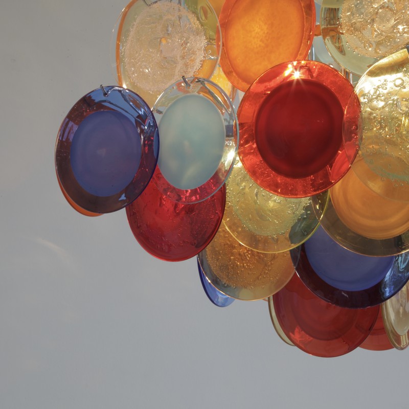 Multi-Colored Murano Glass Disk VISTOSI Chandelier, 1980s