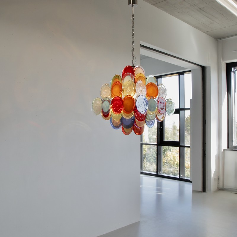 Multi-Colored Murano Glass Disk VISTOSI Chandelier, 1980s