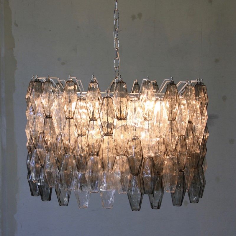 MURANO Glass Chandelier (Clear & Grey) by Carlo SCARPA, Italy