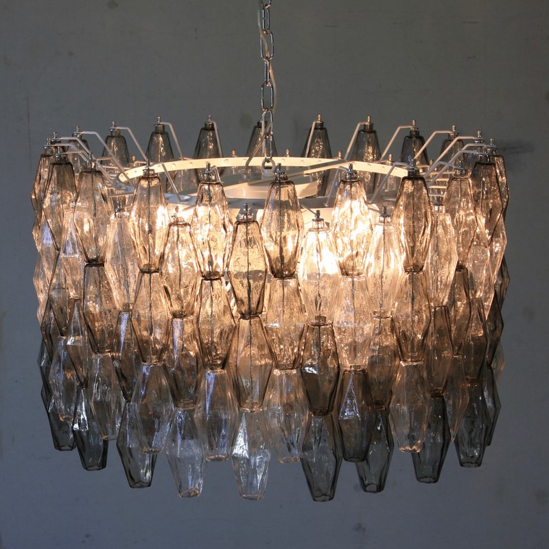 MURANO Glass Chandelier (Clear & Grey) by Carlo SCARPA, Italy