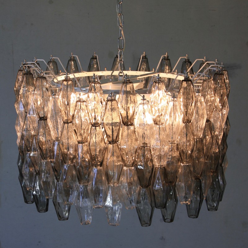 MURANO Glass Chandelier (Clear & Grey) by Carlo SCARPA, Italy