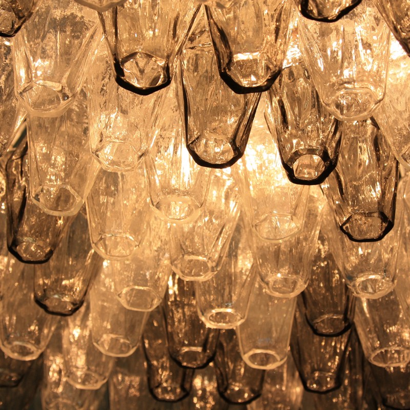 MURANO Glass Chandelier (Clear & Grey) by Carlo SCARPA, Italy