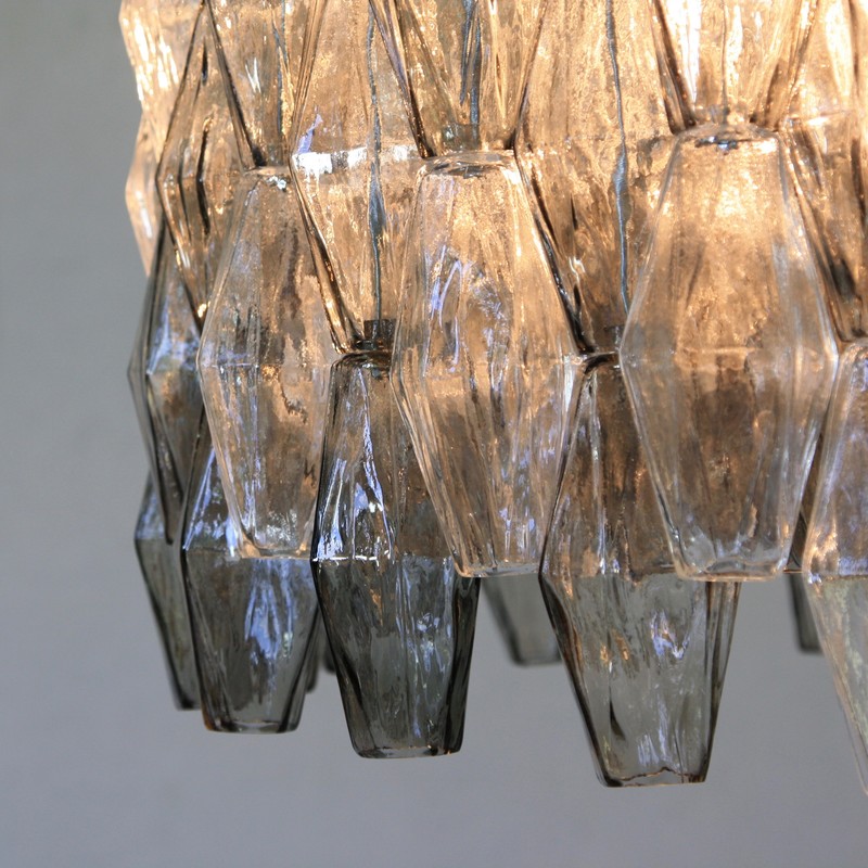 MURANO Glass Chandelier (Clear & Grey) by Carlo SCARPA, Italy