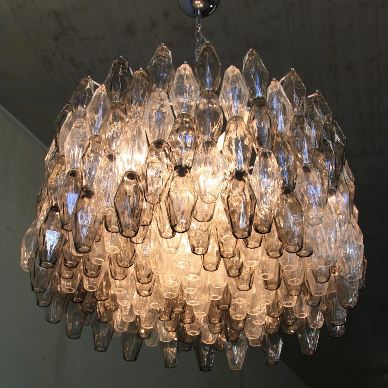 MURANO Glass Chandelier (Clear & Grey) by Carlo SCARPA, Italy