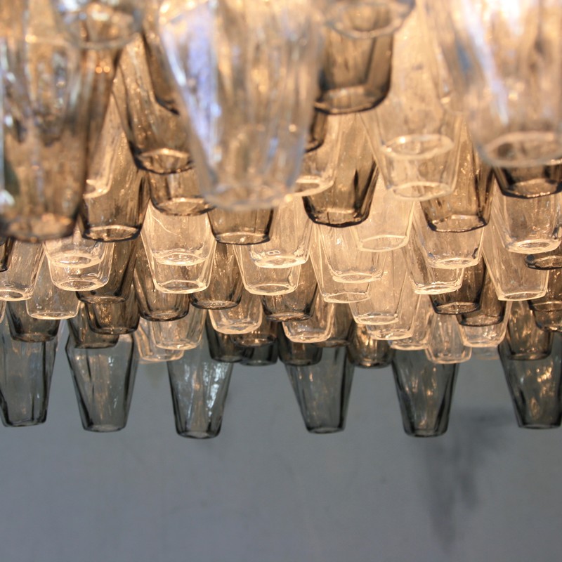MURANO Glass Chandelier (Clear & Grey) by Carlo SCARPA, Italy