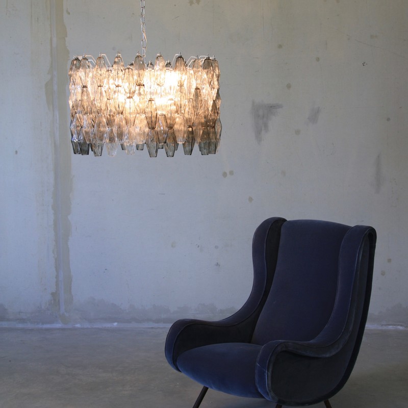 MURANO Glass Chandelier (Clear & Grey) by Carlo SCARPA, Italy