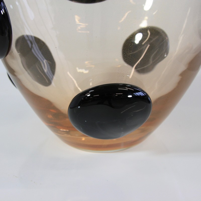 MURANO Glass Vase, Italy (Black Spots and Golddust)