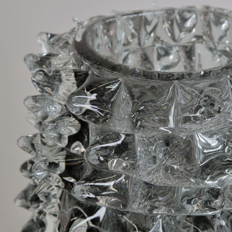 MURANO Glass Vase, Italy ( Gray/ Blue spikes)