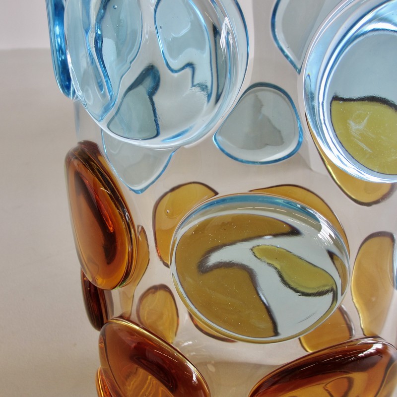 MURANO Glass Vase, Italy (light blue and orange)