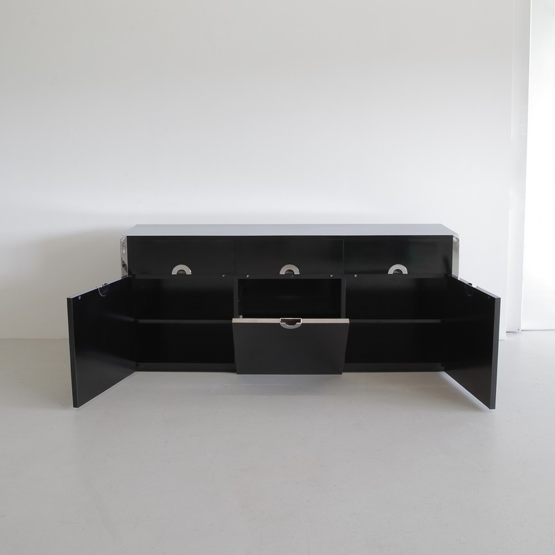 Original 3-door Sideboard in black by Willy RIZZO, Sabot 1972