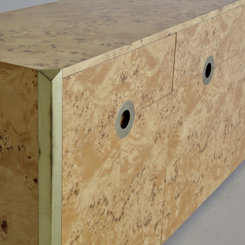 Original Burr Wood 3-door Sideboard by Willy RIZZO, Sabot 1972