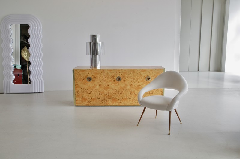 Original Burr Wood 3-door Sideboard by Willy RIZZO, Sabot 1972