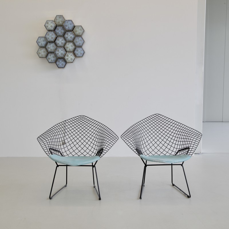 Pair of Early Black Diamond Chairs by Harry BERTOIA