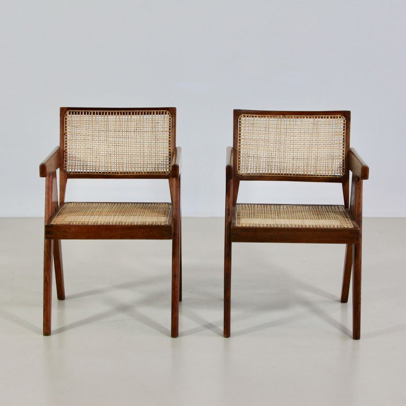 Pair of Pierre Jeanneret Cane Chair for Chandigarh, 1950's.