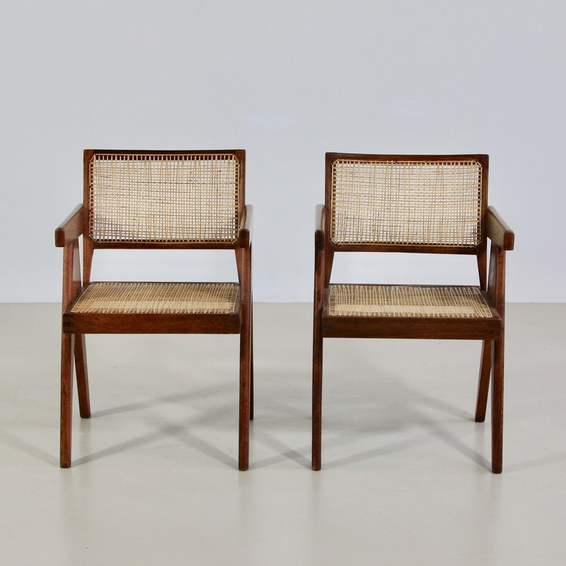 Pair of Pierre Jeanneret Cane Chair for Chandigarh, 1950