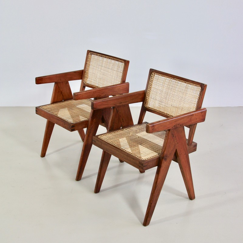 Pair of Pierre Jeanneret Cane Chair for Chandigarh, 1950