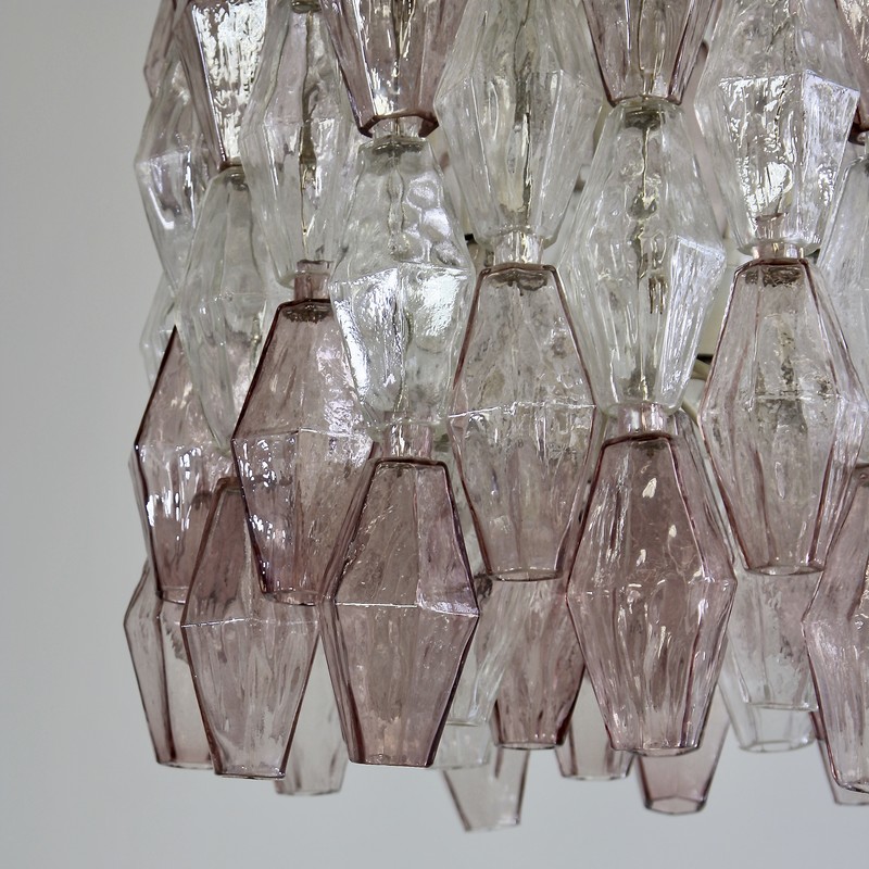 Polyhedron Chandelier by Carlo SCARPA, Murano Glass (clear/ purple)