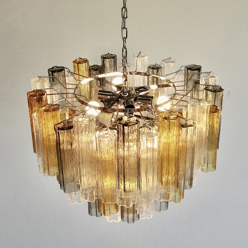 Tronchi MURANO Glass Chandelier (amber, clear, brown), Italy