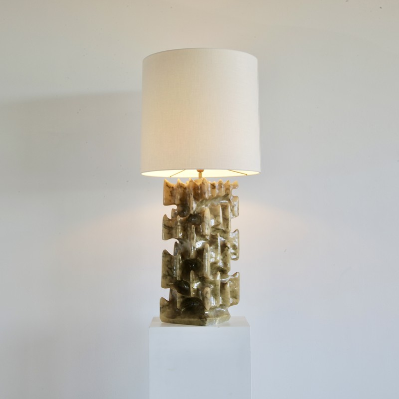 Unique Large Carved Alabaster Table Lamp, 1960s/1970s Italy