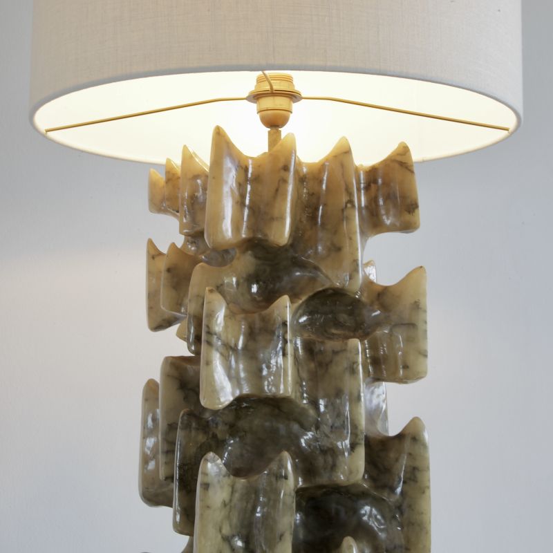 Unique Large Carved Alabaster Table Lamp, 1960s/1970s Italy