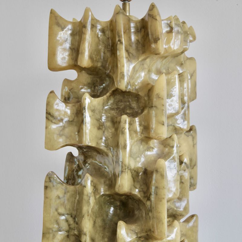 Unique Large Carved Alabaster Table Lamp, 1960s/1970s Italy