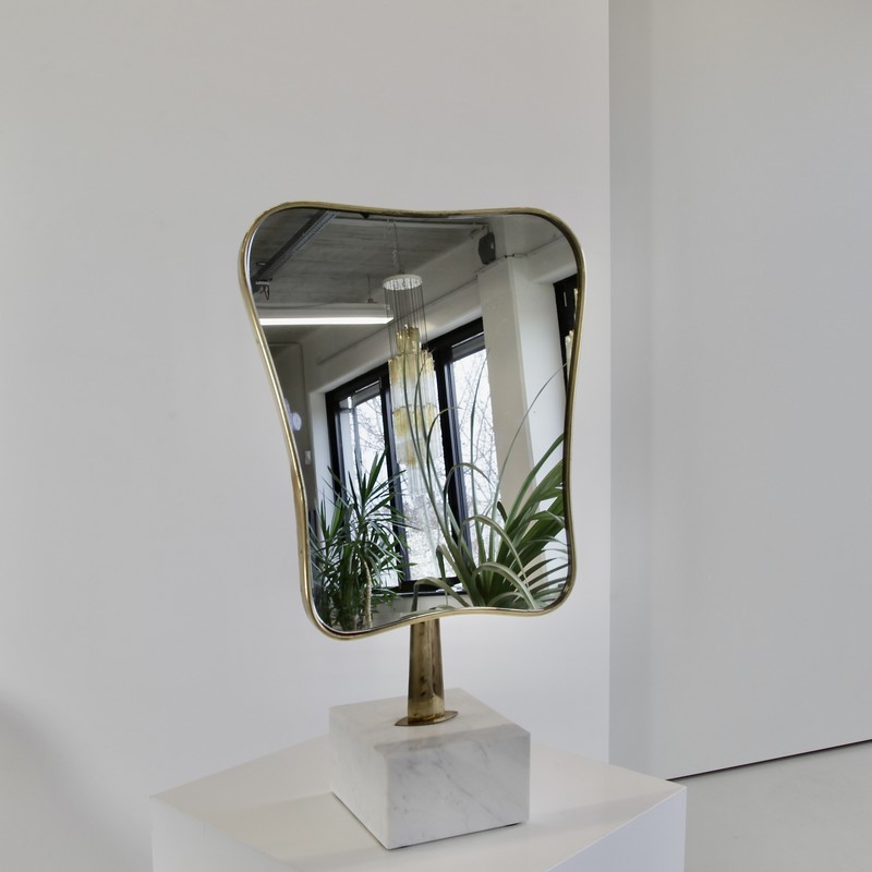 Vintage Table Mirror with Marble Base, Italy 1960