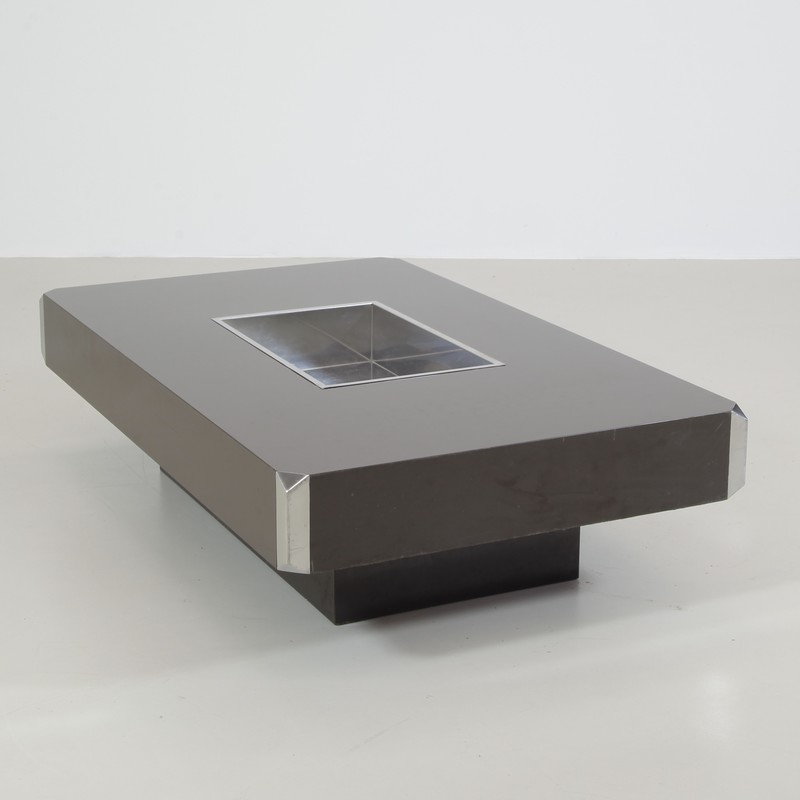 Willy RIZZO Coffe Table with metal Tray, 1974