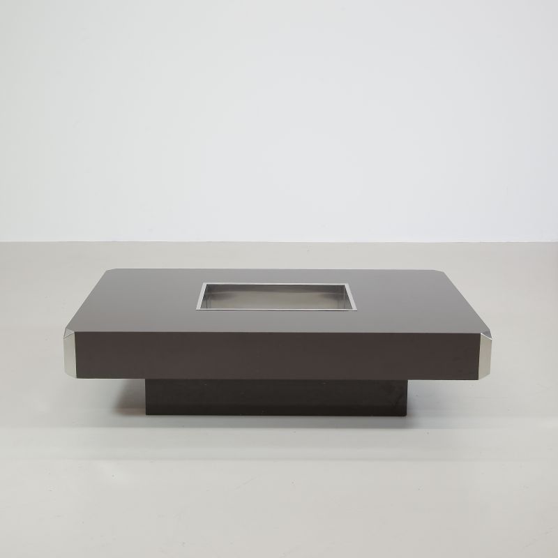 Willy RIZZO Coffe Table with metal Tray, 1974